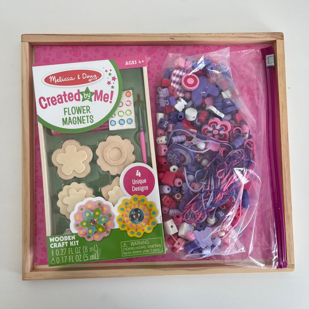Melissa & Doug Sparkle Shimmer Beads + Flower Magnet Craft Kit Bundle